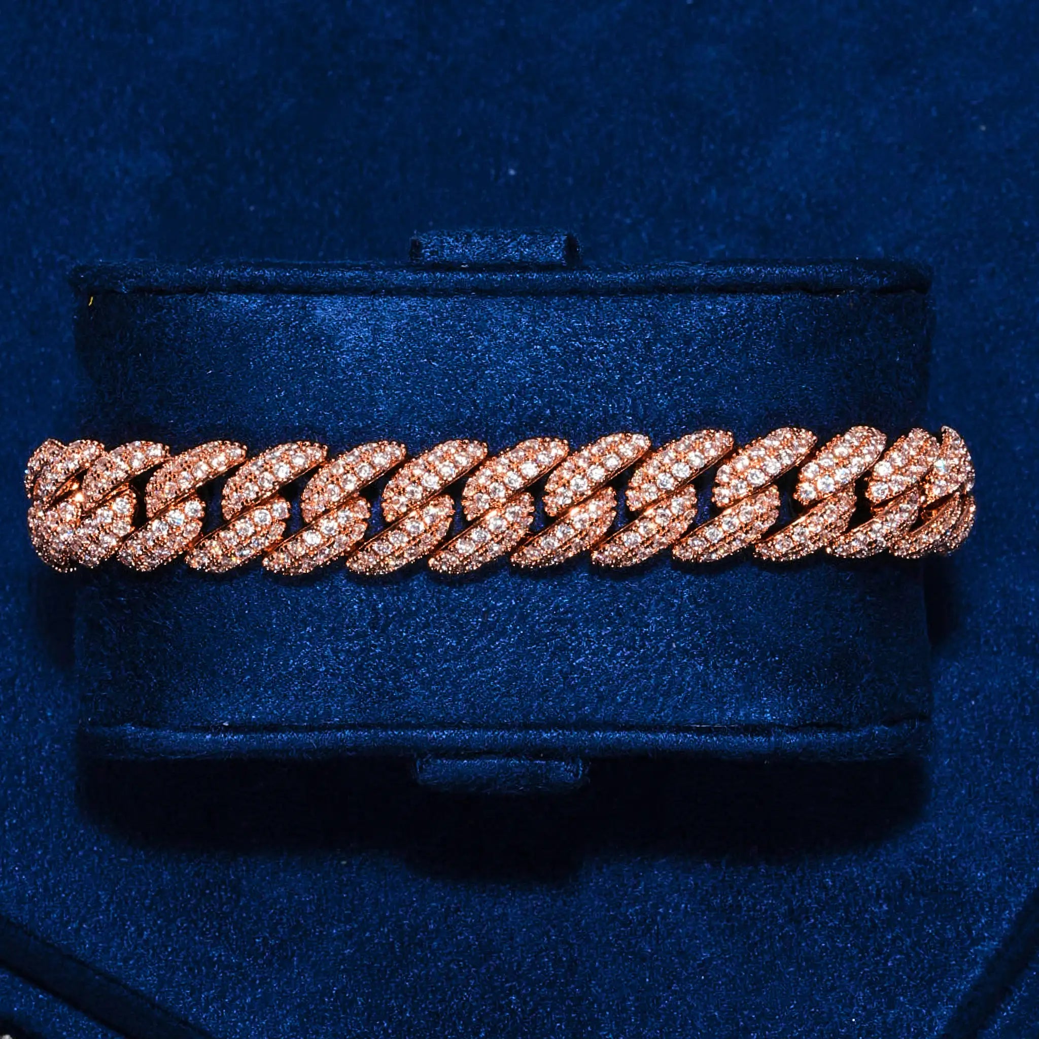 8mm Iced Cuban Link Bracelet - Rose Gold