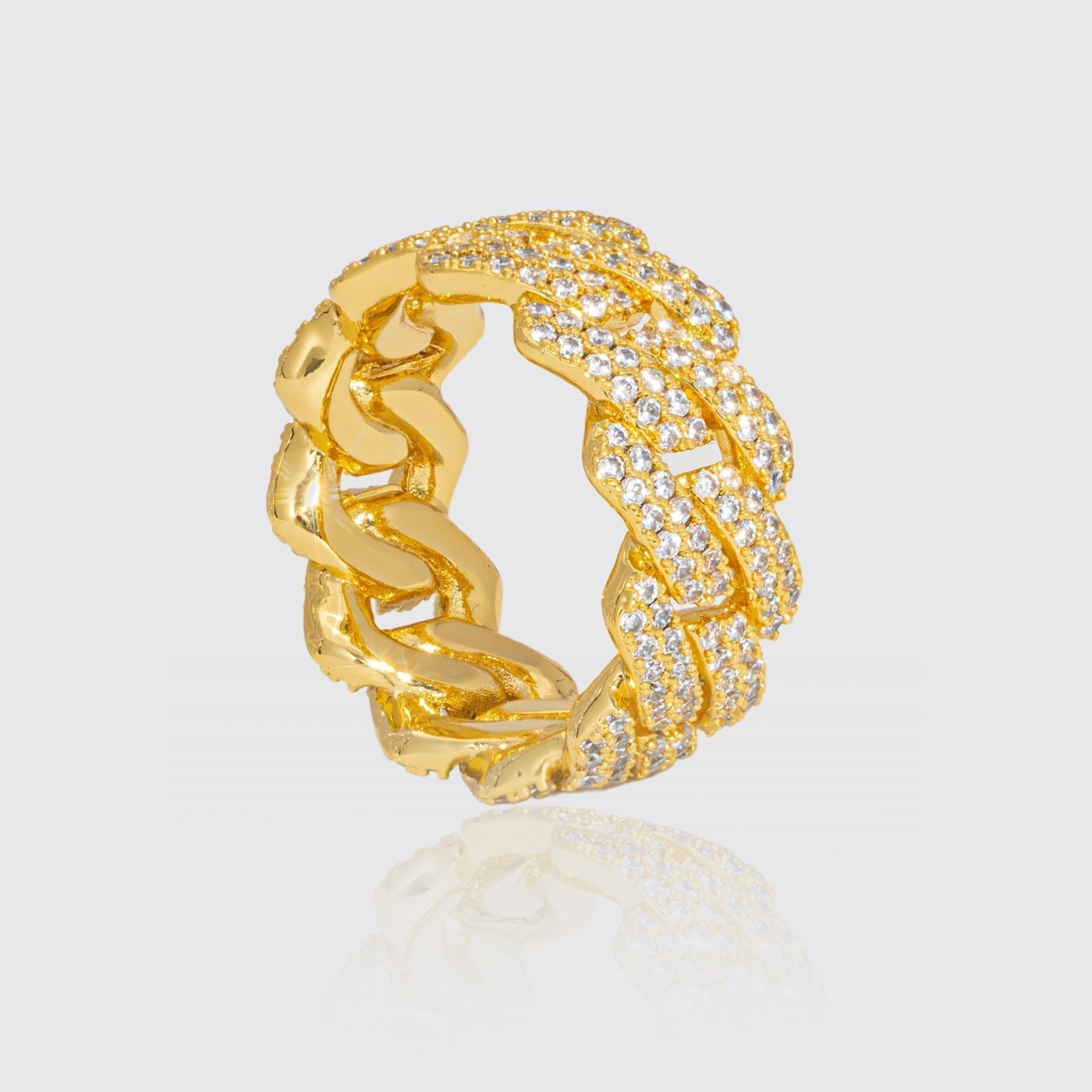 18K vermeil Moissanite Cuban ring with VVS1 D colour stones and 925 sterling silver base