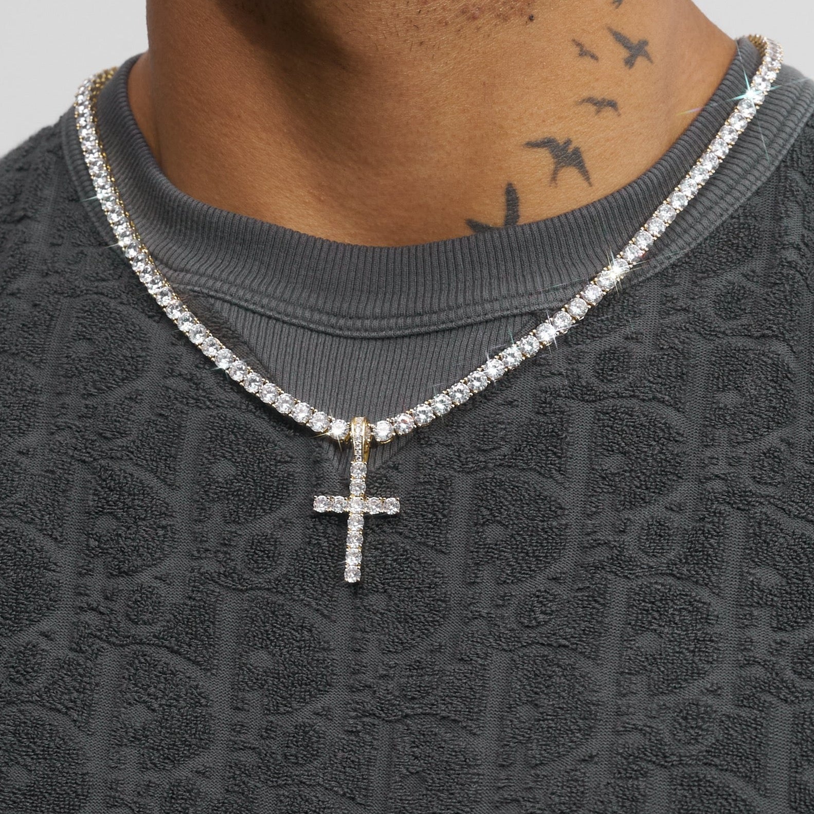 Iced Cross Pendant - Gold