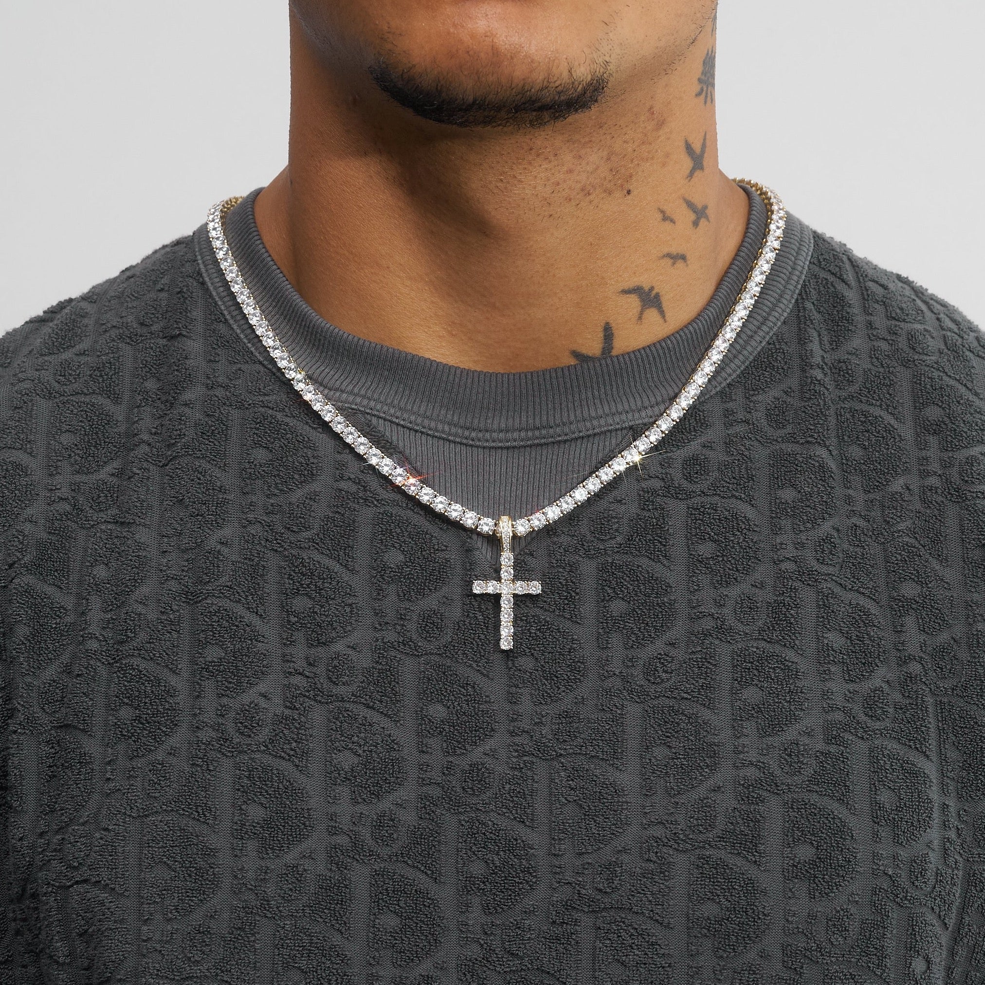 Iced Cross Pendant - Gold
