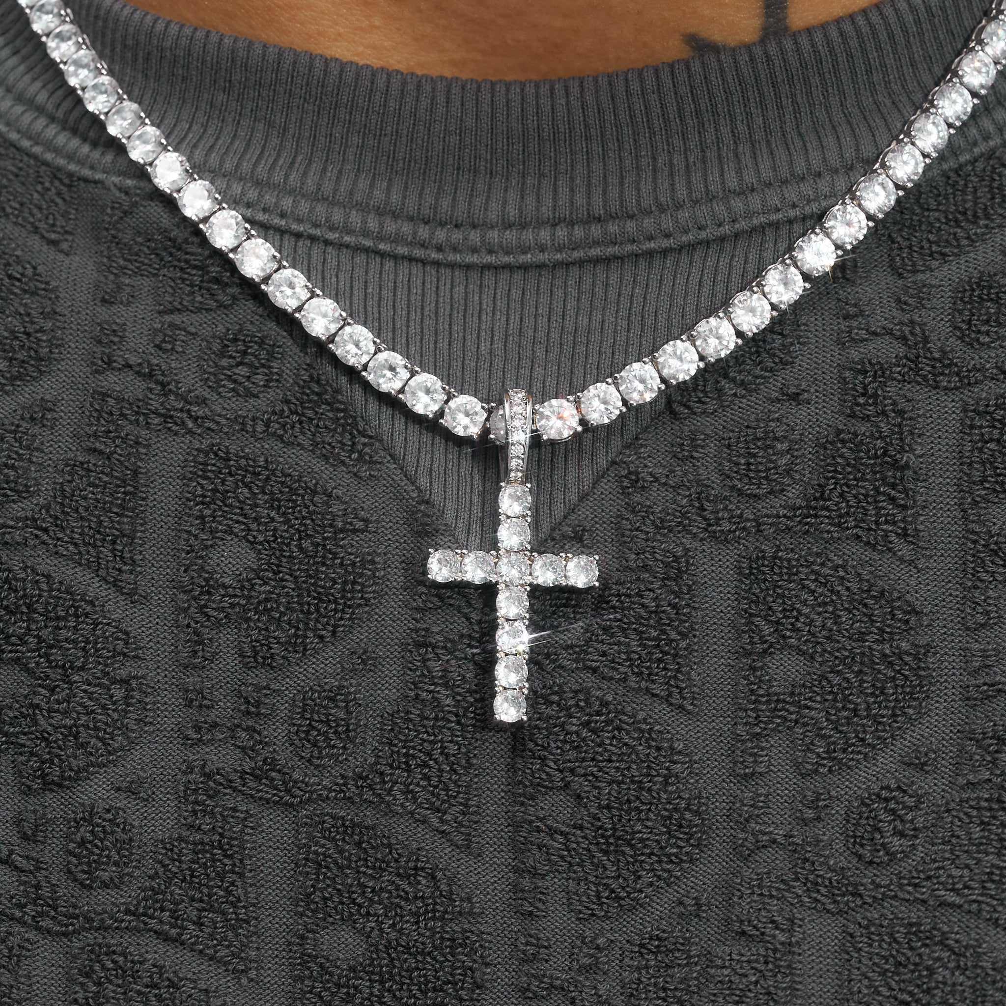 Iced Cross Pendant - White Gold