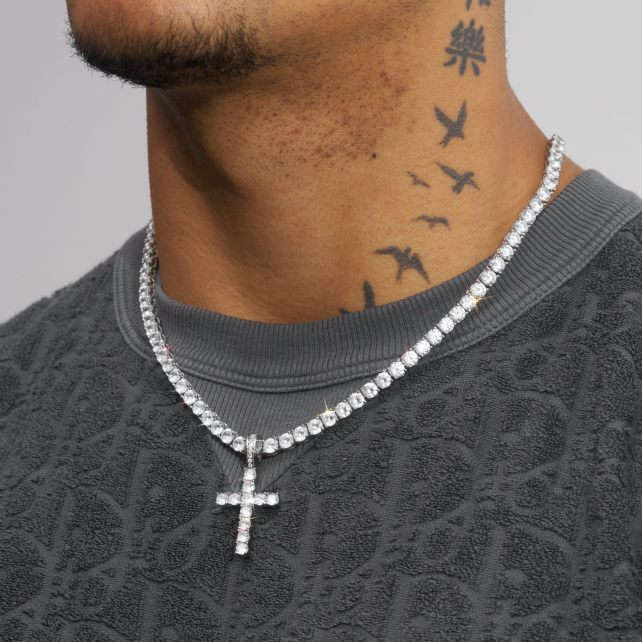 Iced Cross Pendant - White Gold