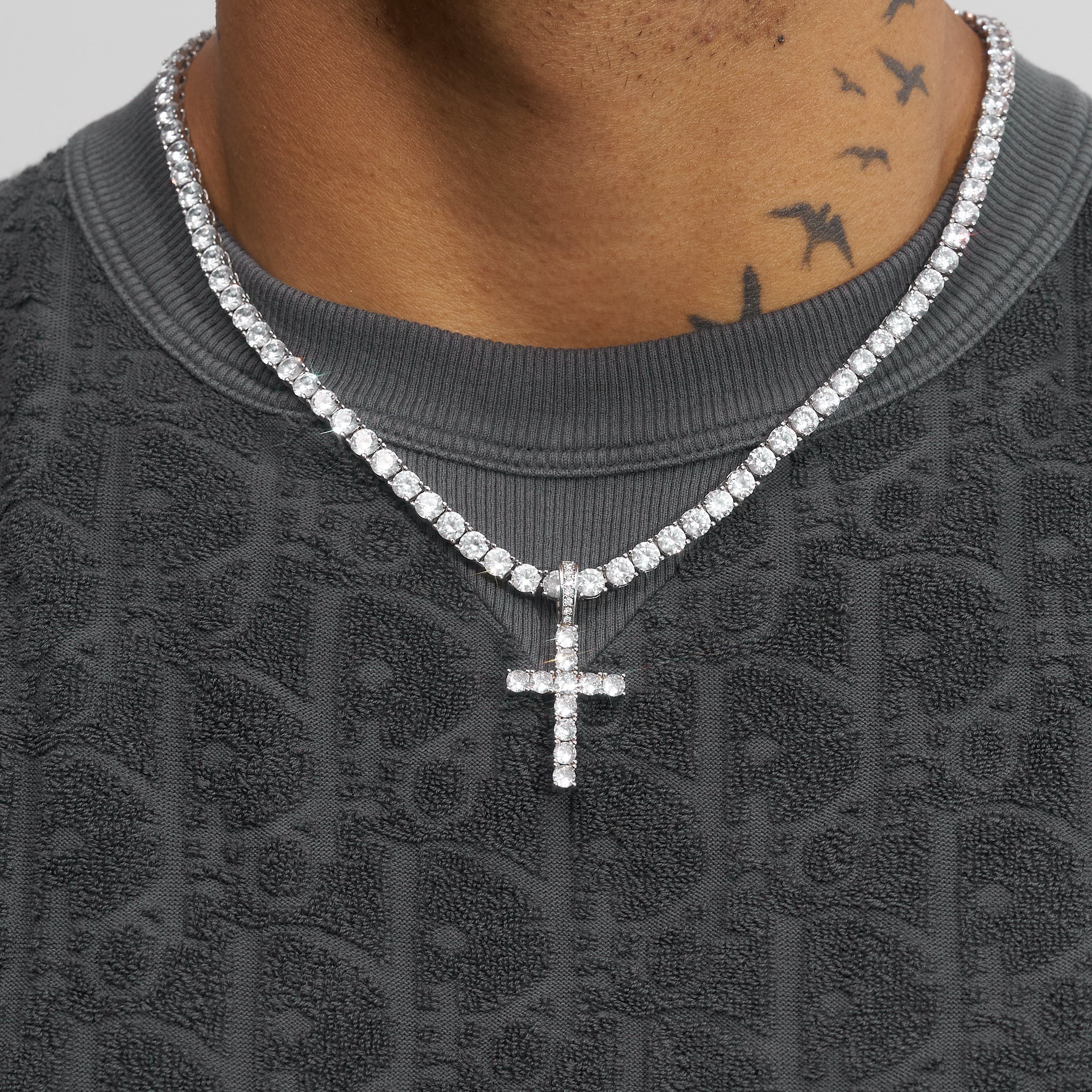Iced Cross Pendant - White Gold