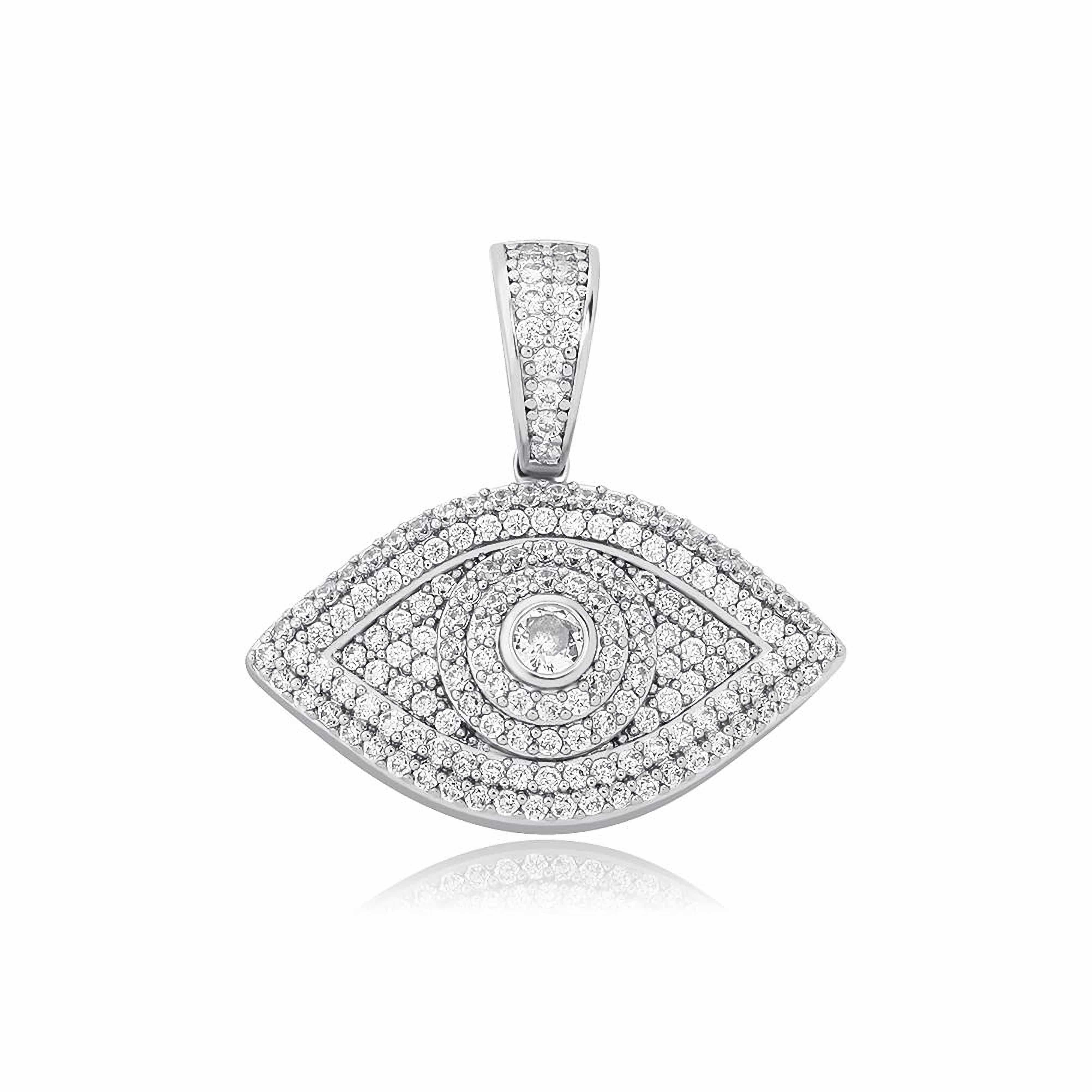 Moissanite iced eye pendant in 925 silver with D color VVS1 stones and 18K gold plating