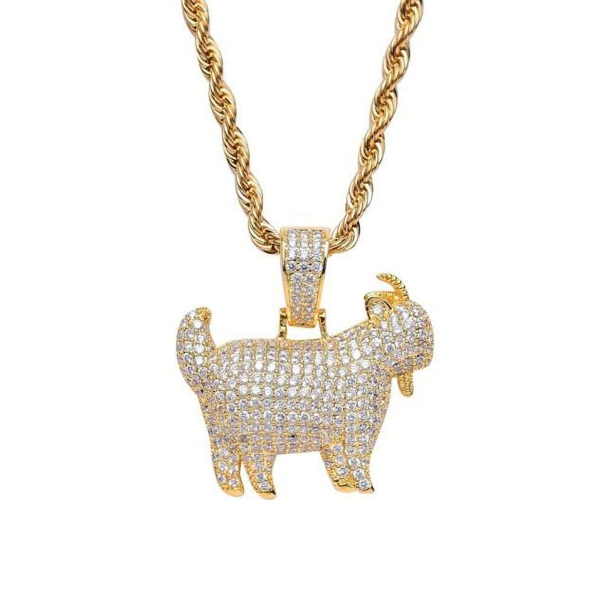 18k vermeil Moissanite Iced Goat Pendant with D Colour VVS1 stones on a 4mm rope chain