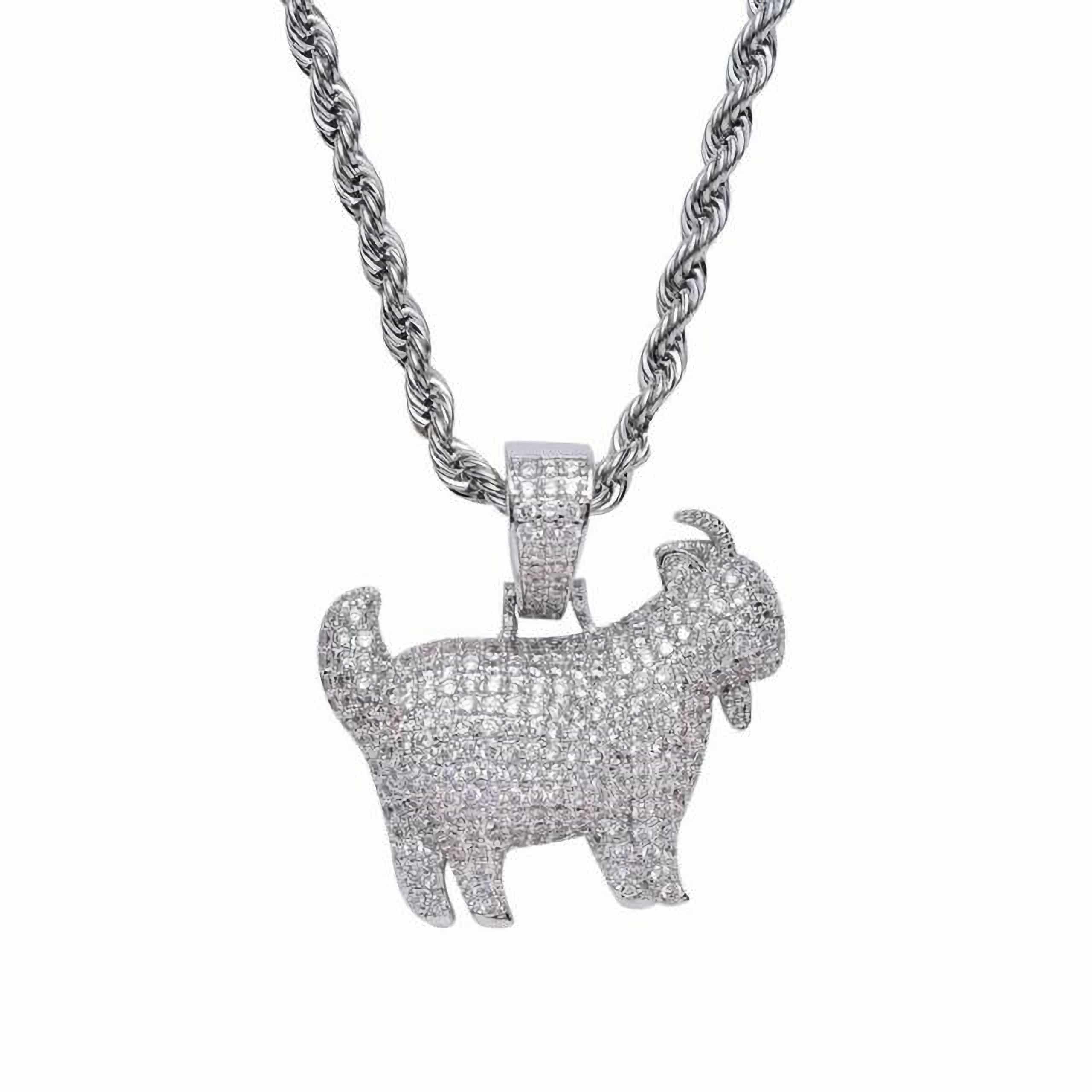 Moissanite Iced Goat Pendant in 925 silver with D colour VVS1 stones and 18K gold plating