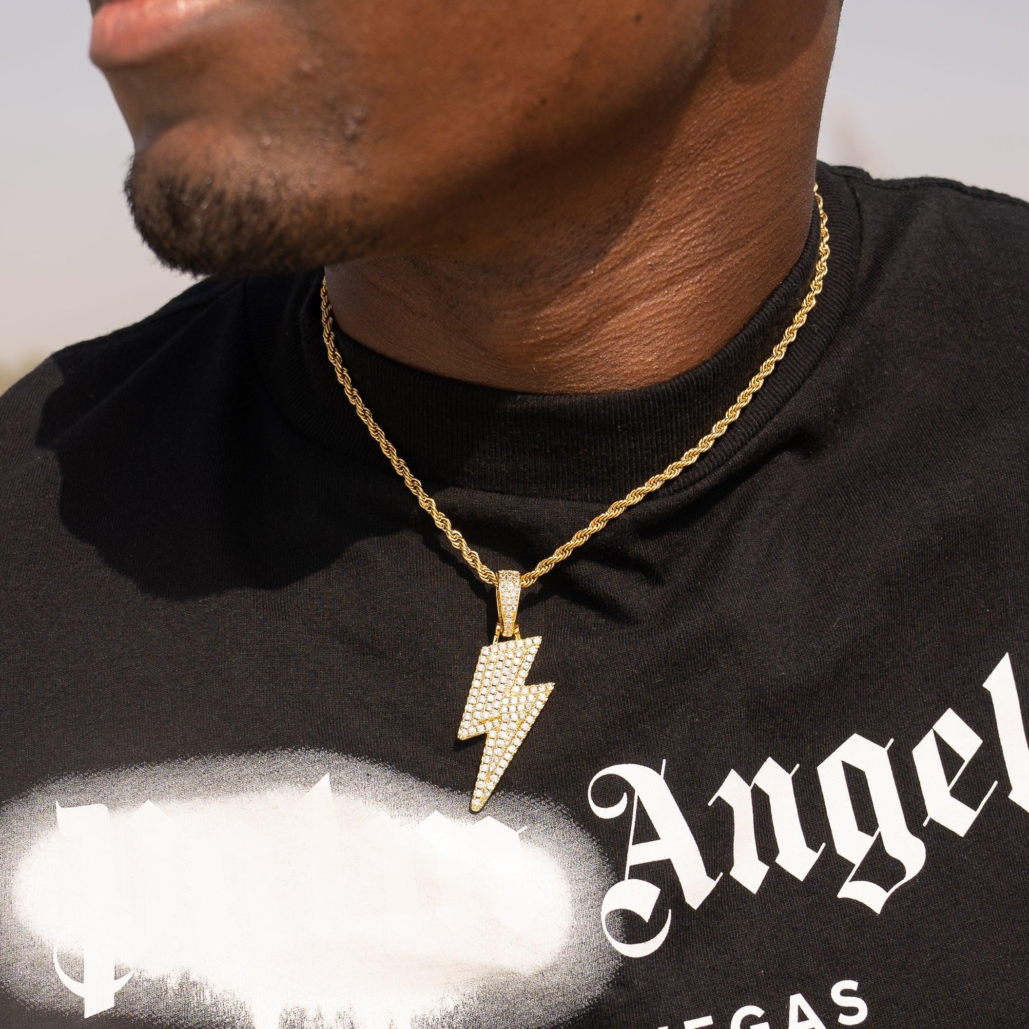 Lightning Pendant - Gold with flawless VS diamond simulants and 18K PVD plated chain.