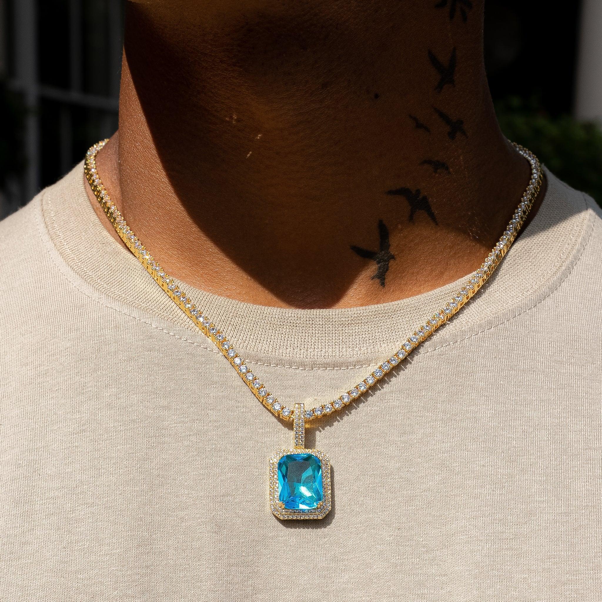 Sapphire Gem Pendant in Gold with Chain