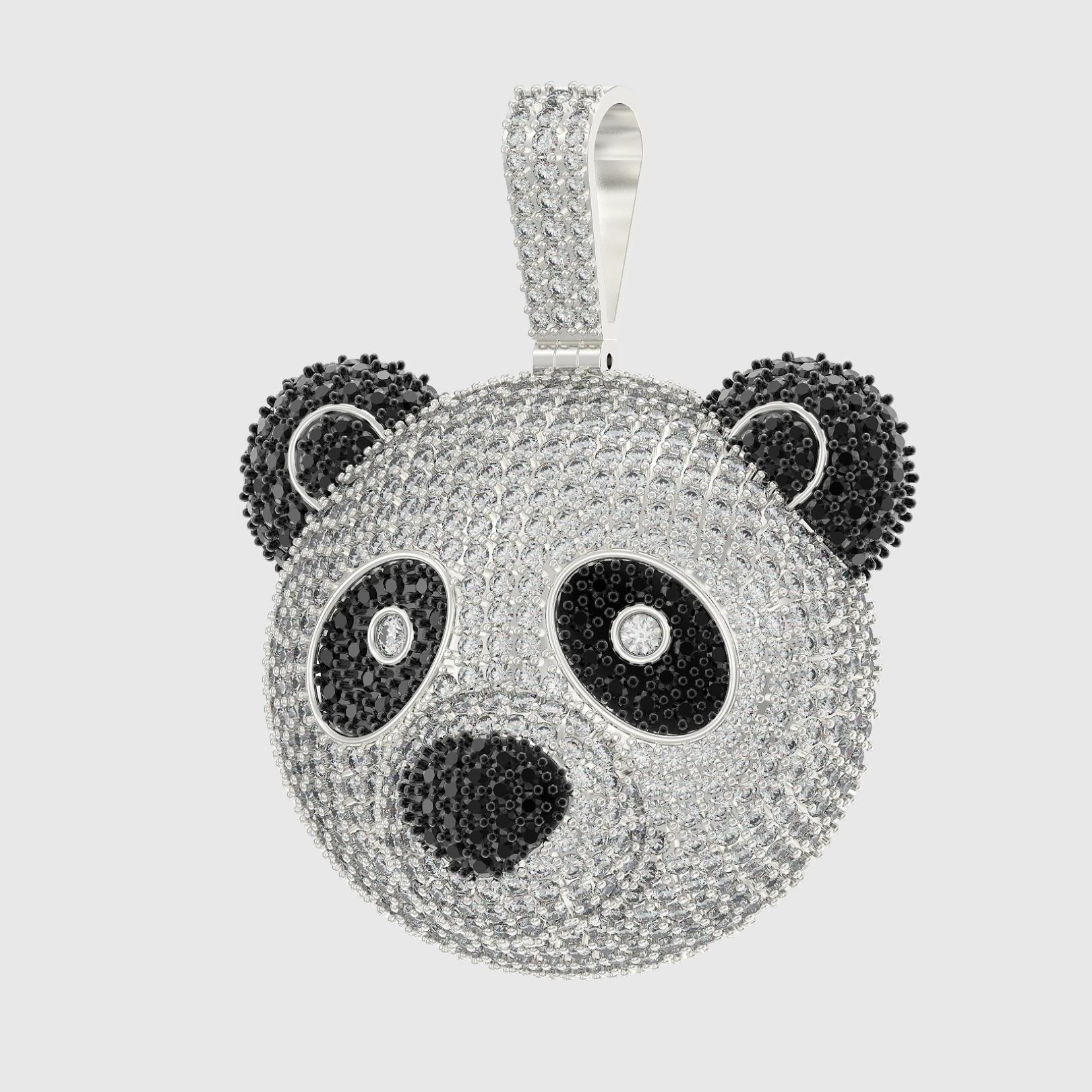 Diamond Panda Pendant in white gold with flawless VS diamond simulants and black accents