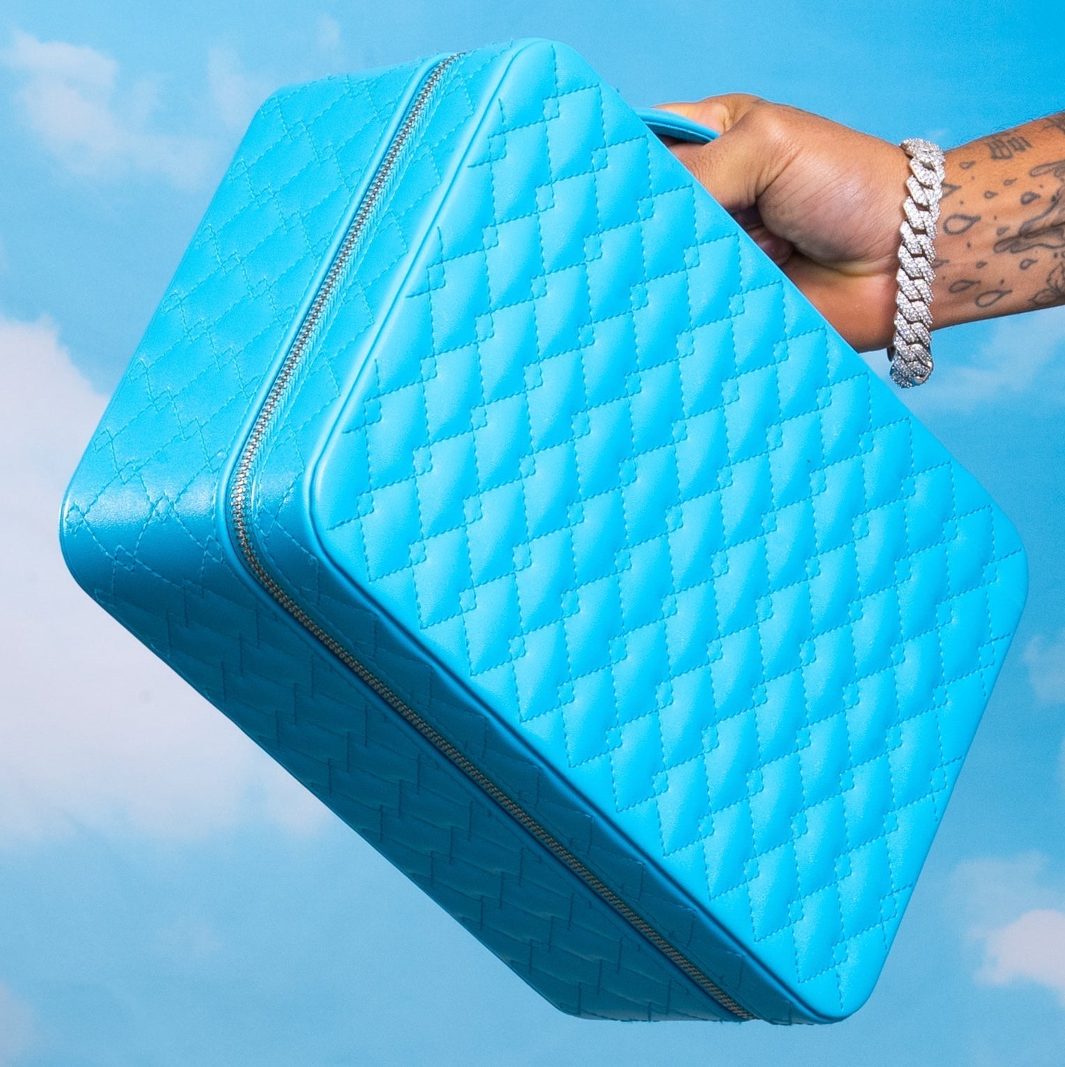 Leather Travel Jewelry Case - Light Blue & Midnight Blue