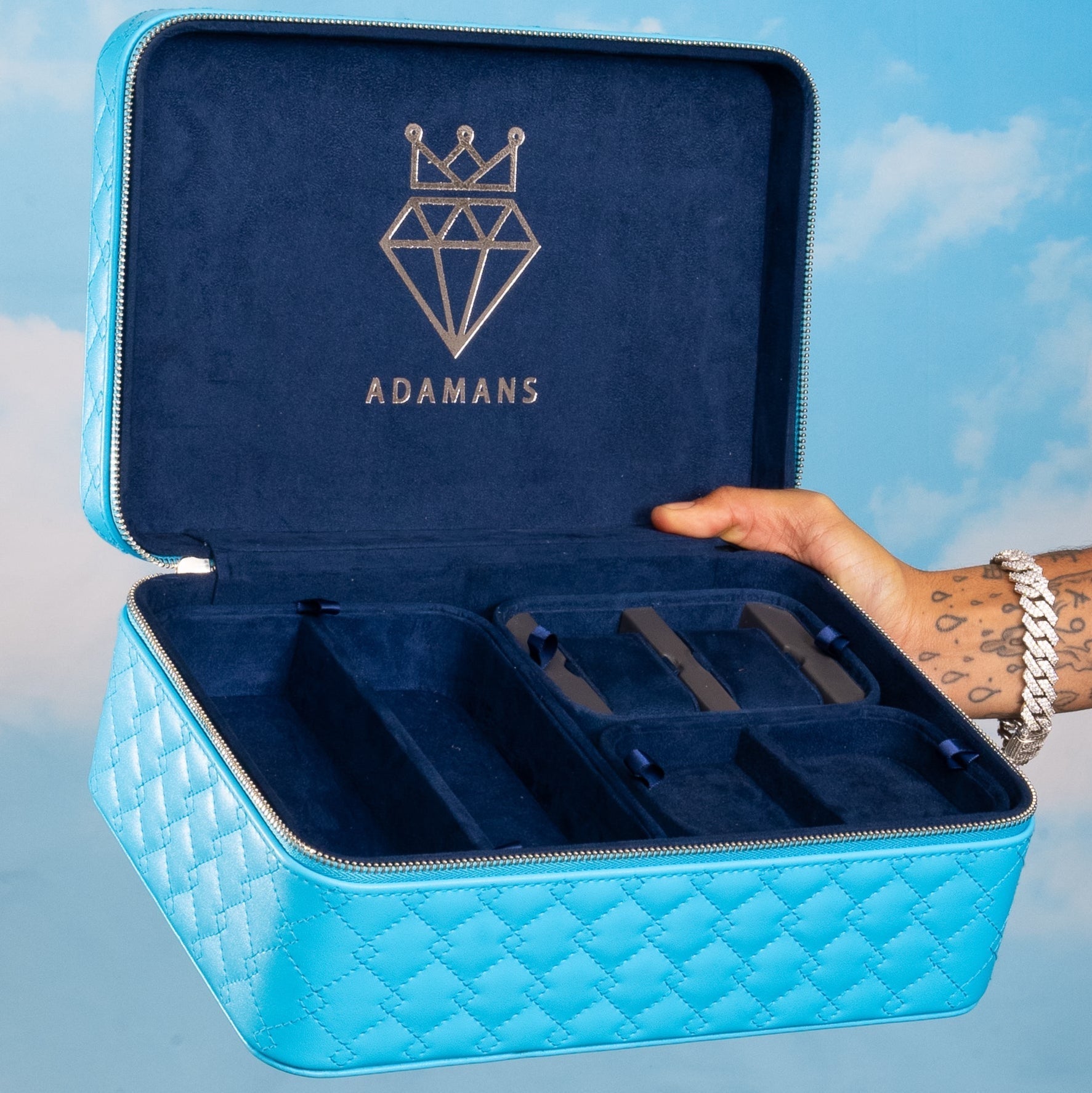 Leather Travel Jewelry Case - Light Blue & Midnight Blue