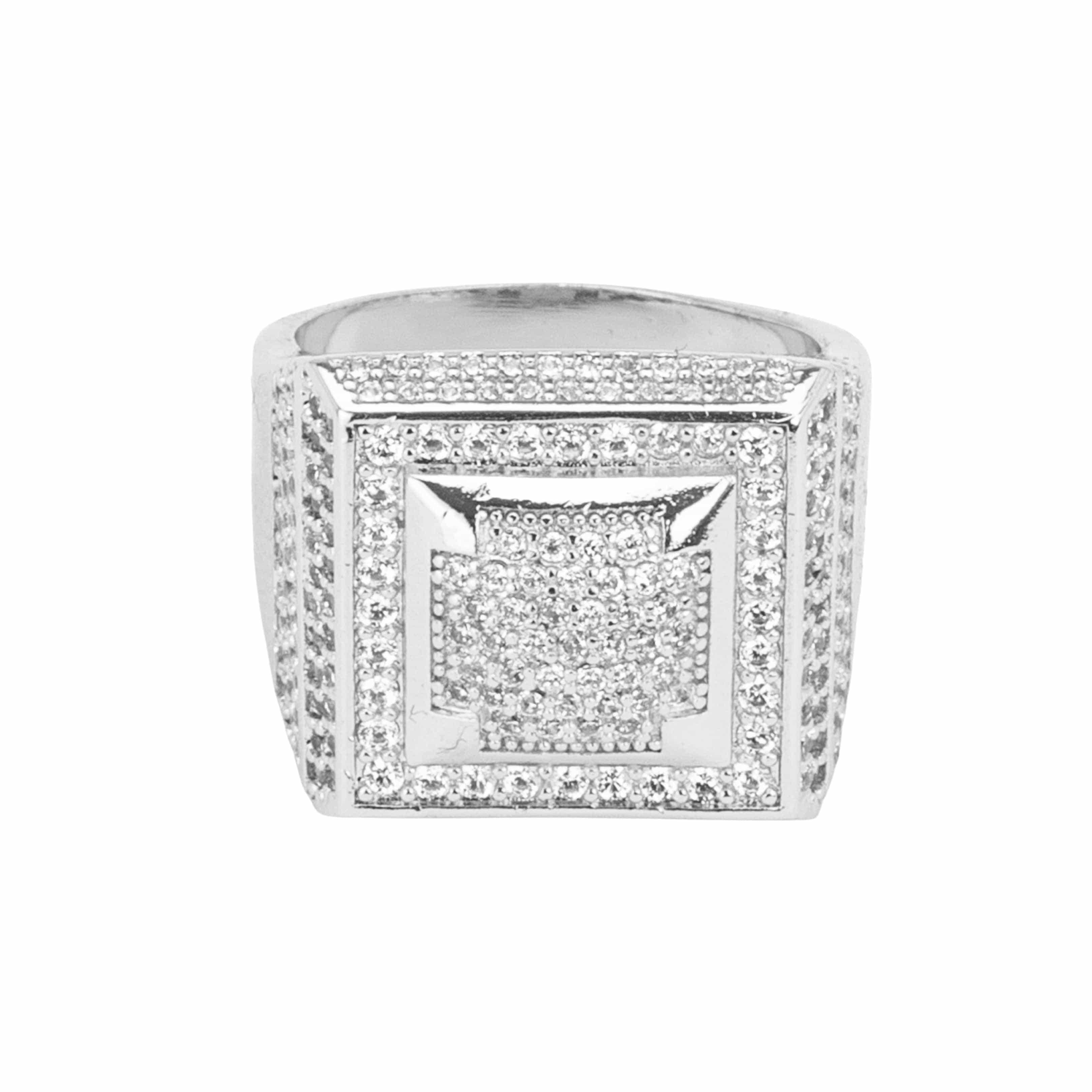 IGI Diamond Square Paved Ring in 925 Silver with Lab-Created Diamonds, D Color, VVS1 Quality.